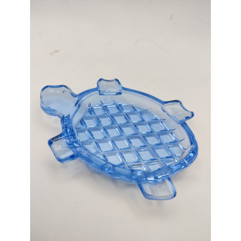 Vintage Blue Depression Glass Diamond-Cut Leaf Dish, 1930s Vintage Trinket Tray